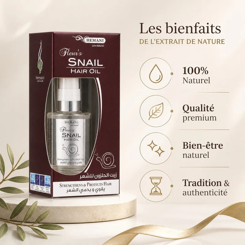 Huile capillaire à la bave d'escargot - Hemani 60mL