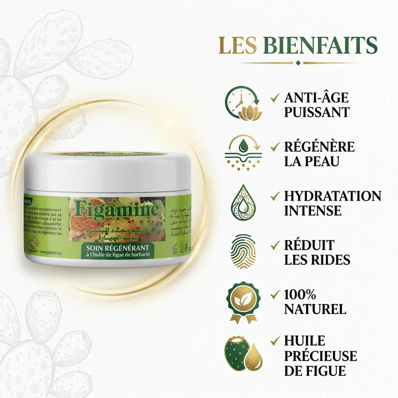 Crème à la figue de barbarie Figamine 100 ml – Soin régénérant visage, corps & mains