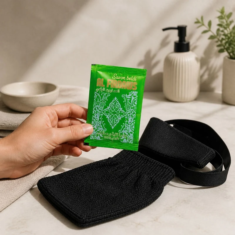 Gant Kessa avec Gant Dorsal et Dosette Savon Noir - Exfoliant