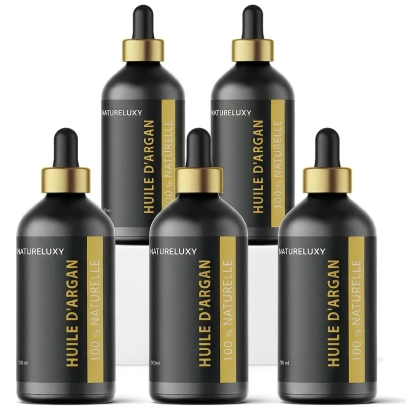 Lot 5× Huile d’Argan 100 ml Pipette – 100% naturelle, soin visage corps & cheveux (Origine Maroc)