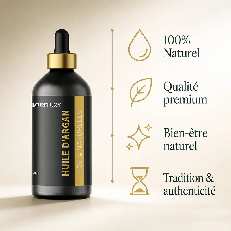 Lot 5× Huile d’Argan 100 ml Pipette – 100% naturelle, soin visage corps & cheveux (Origine Maroc)