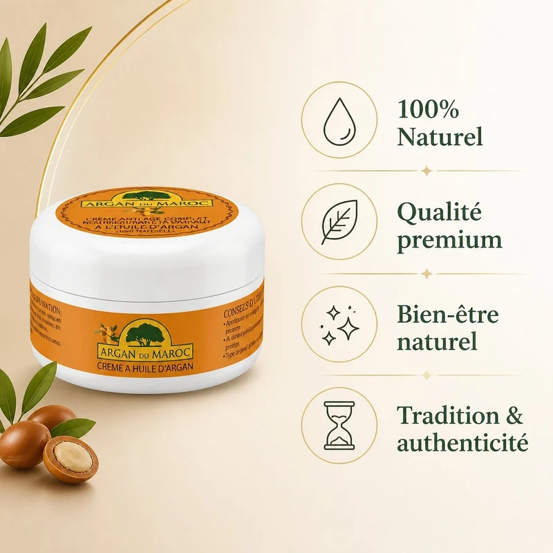 Lot de 5 Crèmes Argan du Maroc 100 mL – Visage & Contour des yeux – Jour & Nuit – Soin hydratant