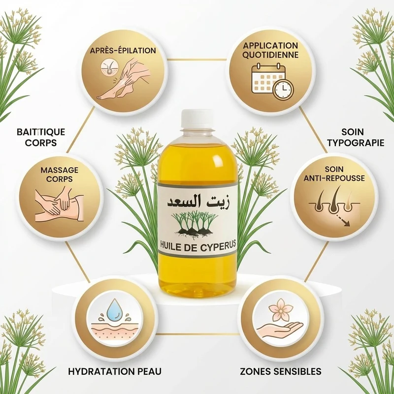 Pack 4×1L Huile de Souchet 100% Naturelle – Macérat – Soin peau & cheveux – Format économique 4 L