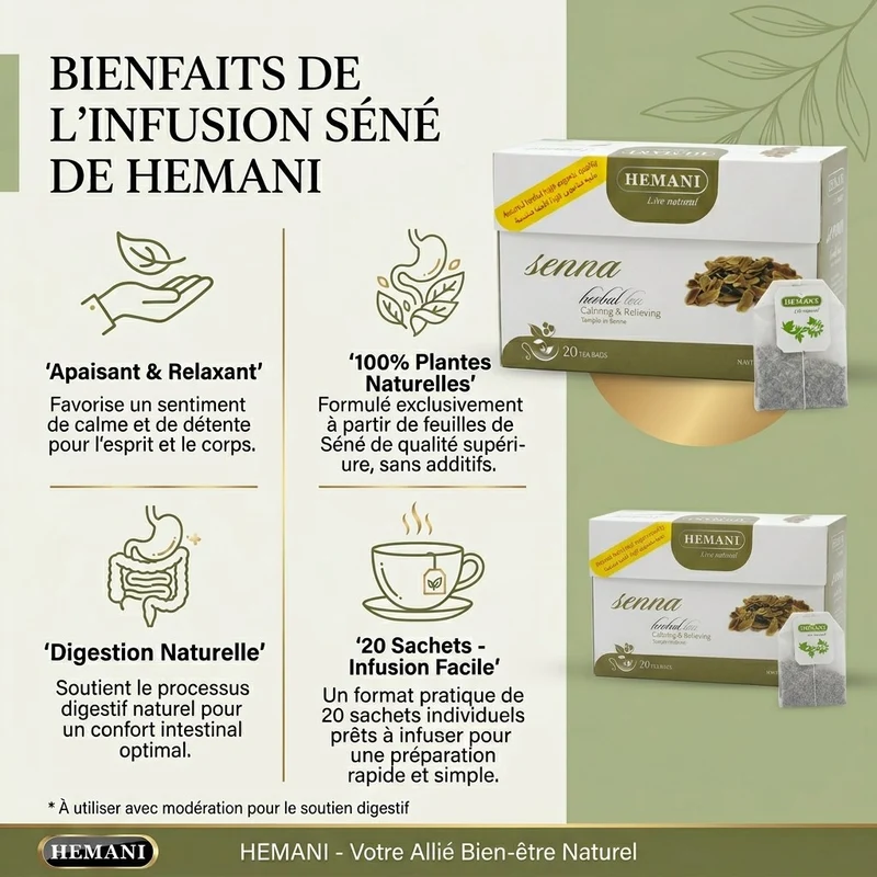 Lot 5× Tisane Séné Hemani – 5 boîtes de 20 sachets (100 tisanes) – Infusion au séné – Format économique