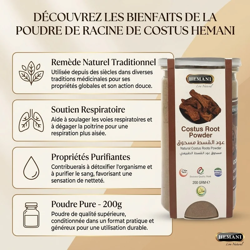 Costus Indien en Poudre Hemani – 200g