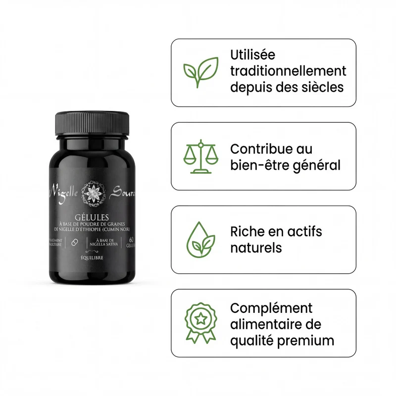60 Gélules Nigelle d’Éthiopie – Poudre 99,7% Pure – Gélules Végétales