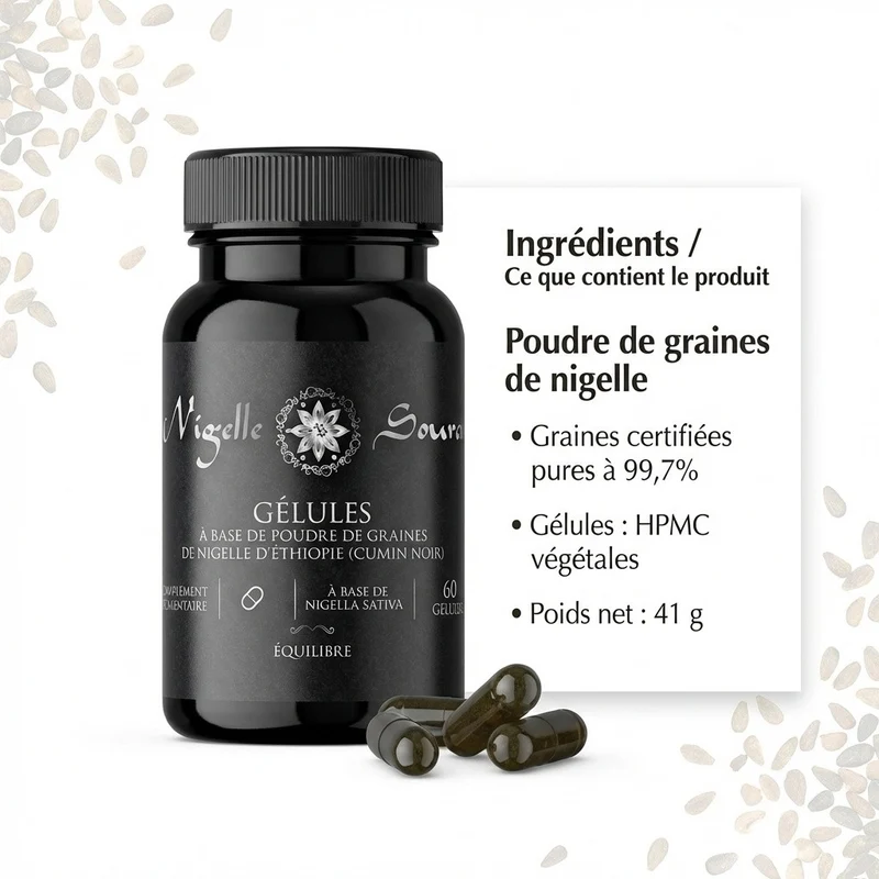 60 Gélules Nigelle d’Éthiopie – Poudre 99,7% Pure – Gélules Végétales