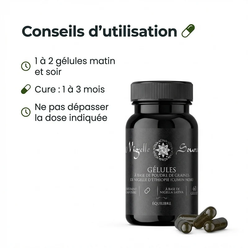 60 Gélules Nigelle d’Éthiopie – Poudre 99,7% Pure – Gélules Végétales