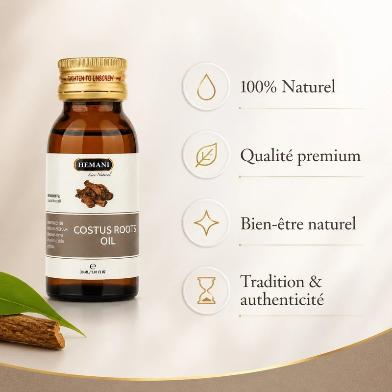 4 Huile de Costus Indien 30mL Hemani 100% naturelle