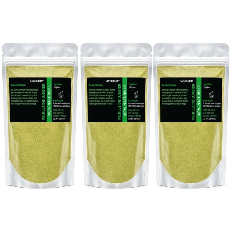 Poudre de Sidr Naturelle 3 x 80 g - Feuilles de Jujubier pour cheveux