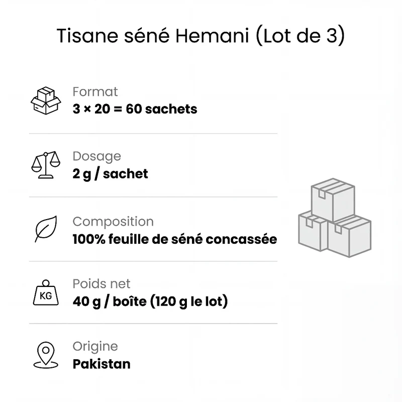 Tisane au séné – 60 sachets (3 boîtes x 20) Hemani