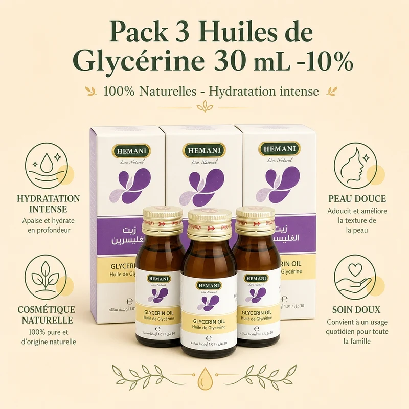 3 Huile de Glycérine 30mL 100% Naturelle Hemani