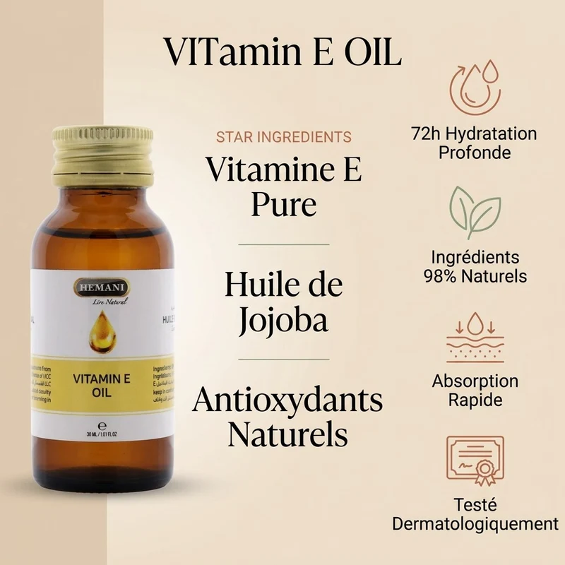 Lot de 3 Huiles de Vitamine E Hemani 30 mL - 100% naturelle