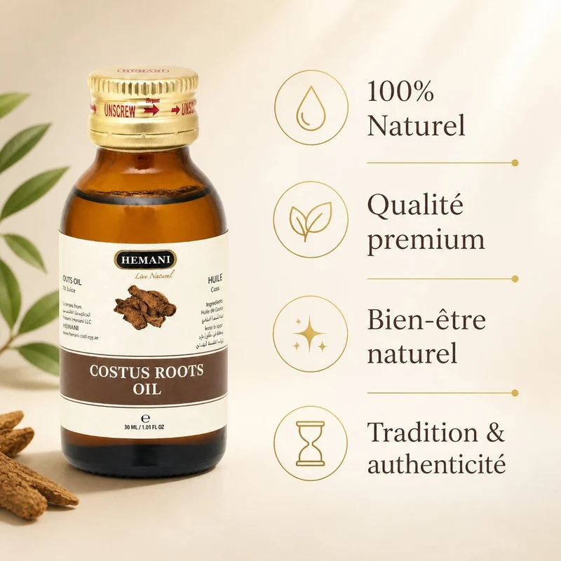 3 Huile de Costus Indien 30mL Hemani 100% naturelle