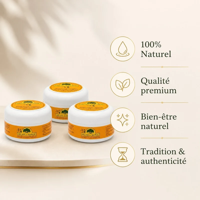 3 Crèmes Argan du Maroc Visage & Contour des Yeux Jour/Nuit 100 mL