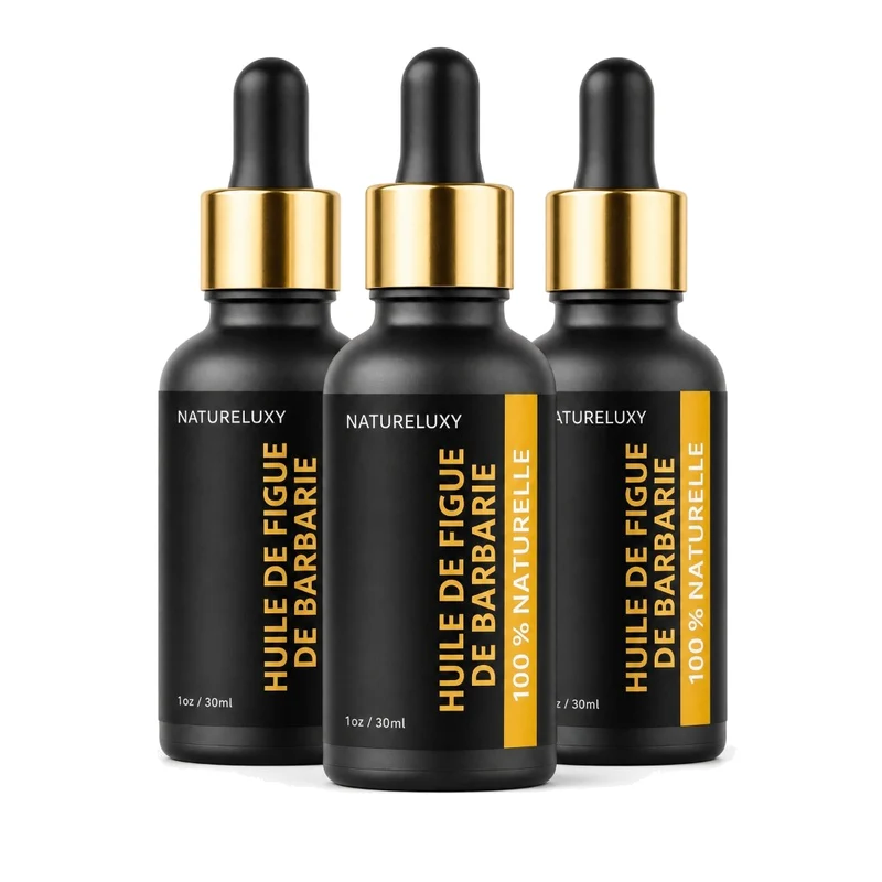 Lot de 3 Huiles de Figue de Barbarie 30 ml Pipette — 100% naturelle, Huile végétale visage anti-âge (3×30 ml)