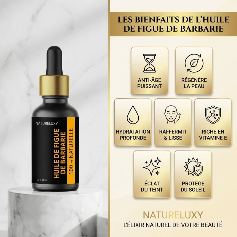 Lot de 3 Huiles de Figue de Barbarie 30 ml Pipette — 100% naturelle, Huile végétale visage anti-âge (3×30 ml)