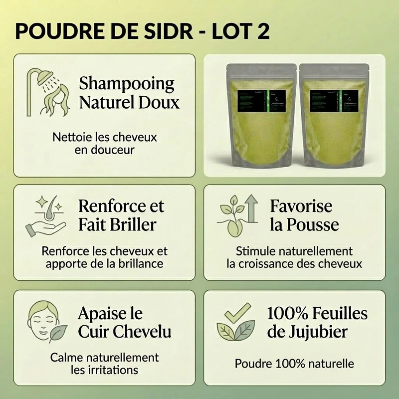 Lot 2x80g Poudre de Sidr Naturelle (Feuille Jujubier Ziziphus) | NatureLuxy