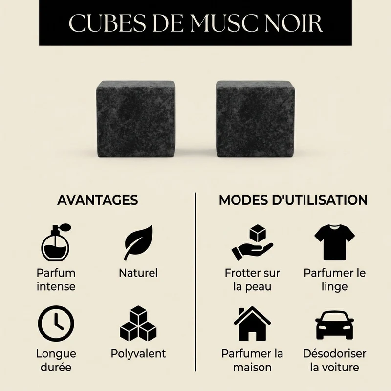 Lot de 3 carrés de musc noir – parfum solide