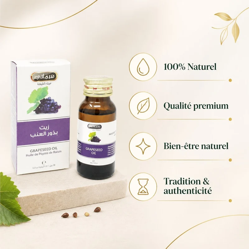 2 Huile de Pépin de Raisin 30mL 100% Naturelle Hemani