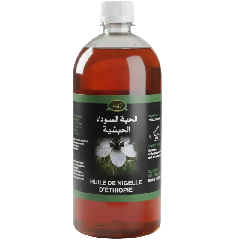 Huile de Nigelle d’Éthiopie Haute Qualité 1L – Pressée à froid – Non filtrée – Cosmétique & Comestible (Habashia)