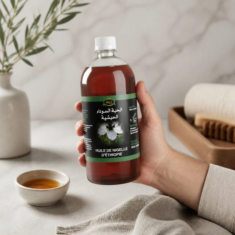 Huile de Nigelle d’Éthiopie Haute Qualité 1L – Pressée à froid – Non filtrée – Cosmétique & Comestible (Habashia)