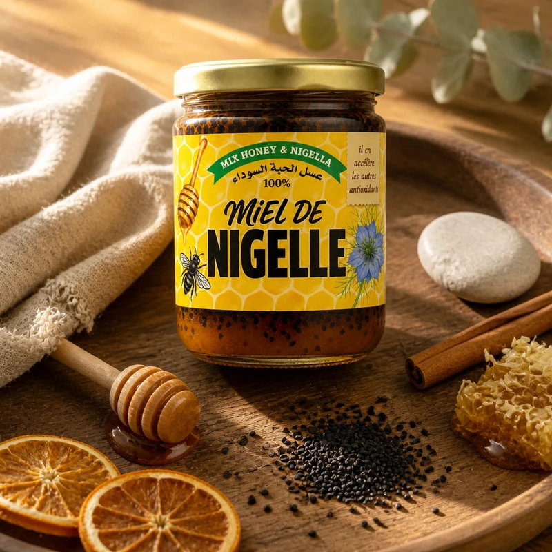 Miel & Nigelle 100% Naturelle 250 g – Miel de montagne & nigelle moulue