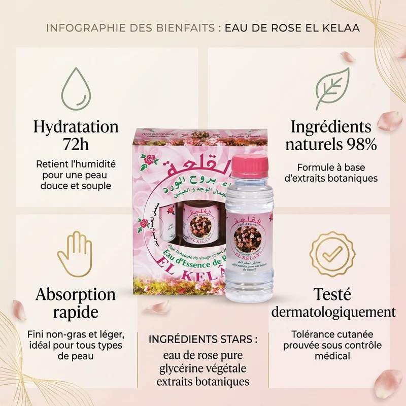 Lot de 3 Eau de Rose du Maroc 125 mL - Soin Visage Cheveux Brume - 375 mL