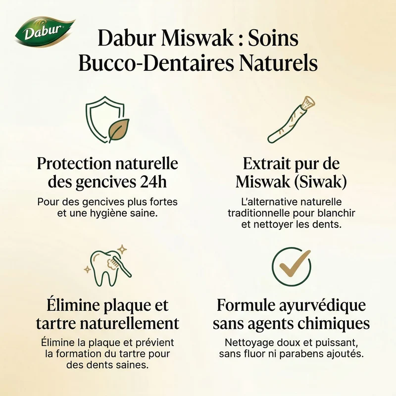 Dabur Dentifrice Miswak Sans Fluor Lot 5x75g 375g Total