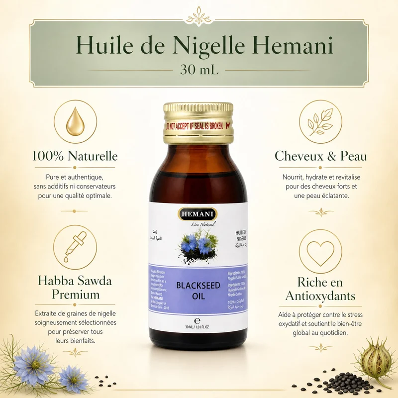 Huile de Nigelle Hemani 30ml – 100% Naturelle Cheveux & Peau (Habba Sawda / Black Seed Oil)