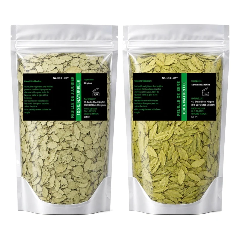 Pack Feuilles de séné - 80 g 100% Naturel + Feuille de Sidr 100g