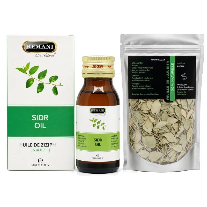 Pack Huile de Sidr 30mL Hemani + Feuille de Sidr (Feuilles de Jujubier)
