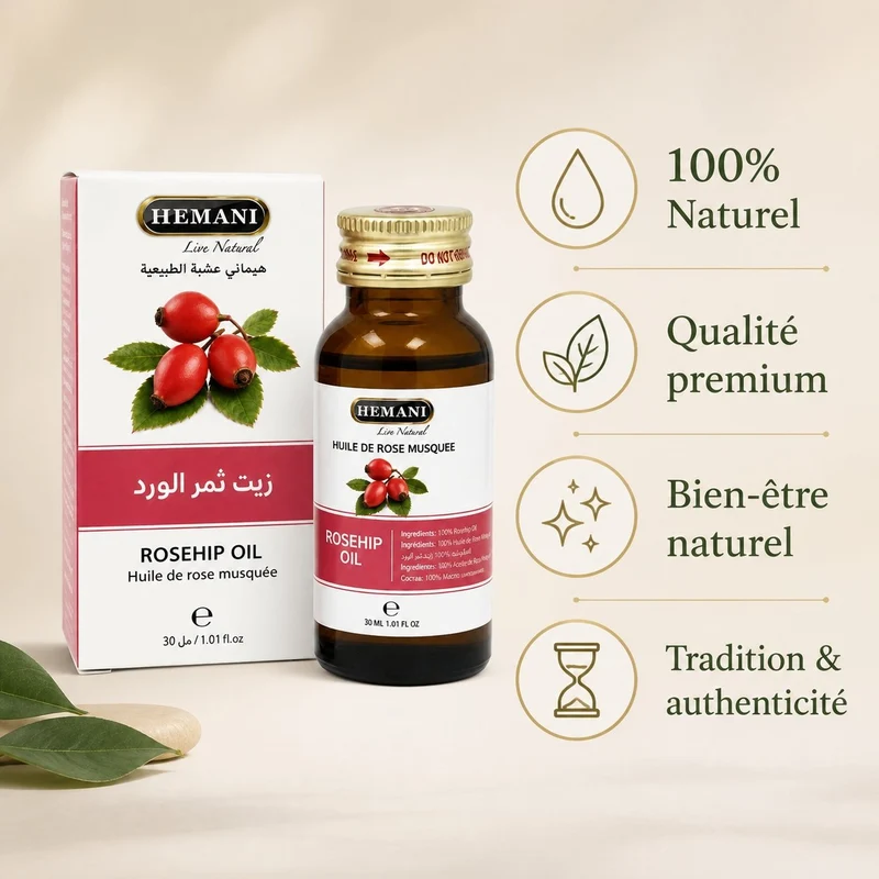 Huile de Rose Musquée 30mL 100% Naturelle Hemani