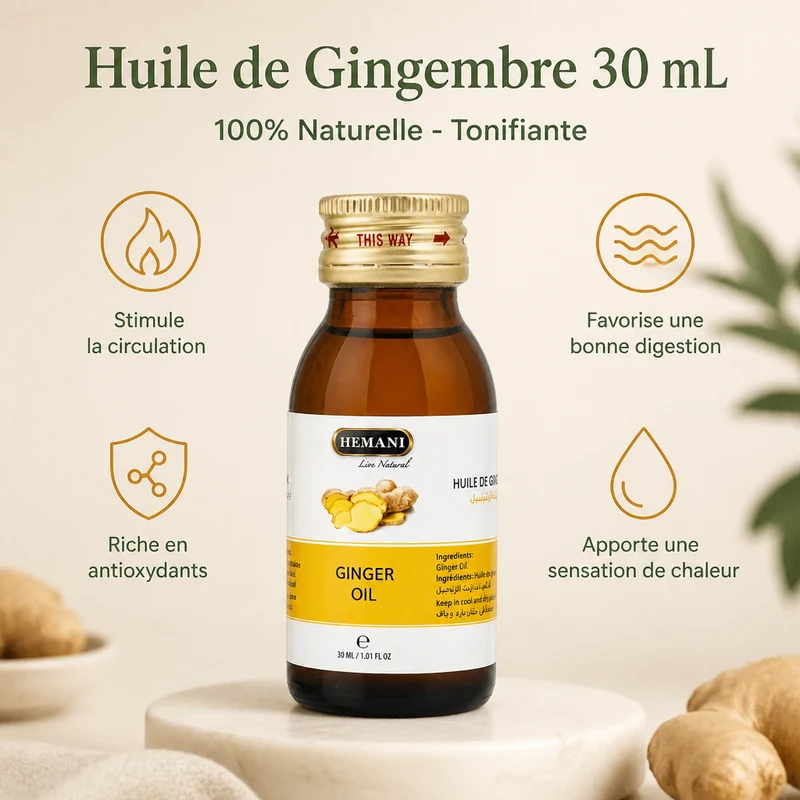 Huile de Gingembre 30mL 100% Naturelle Hemani