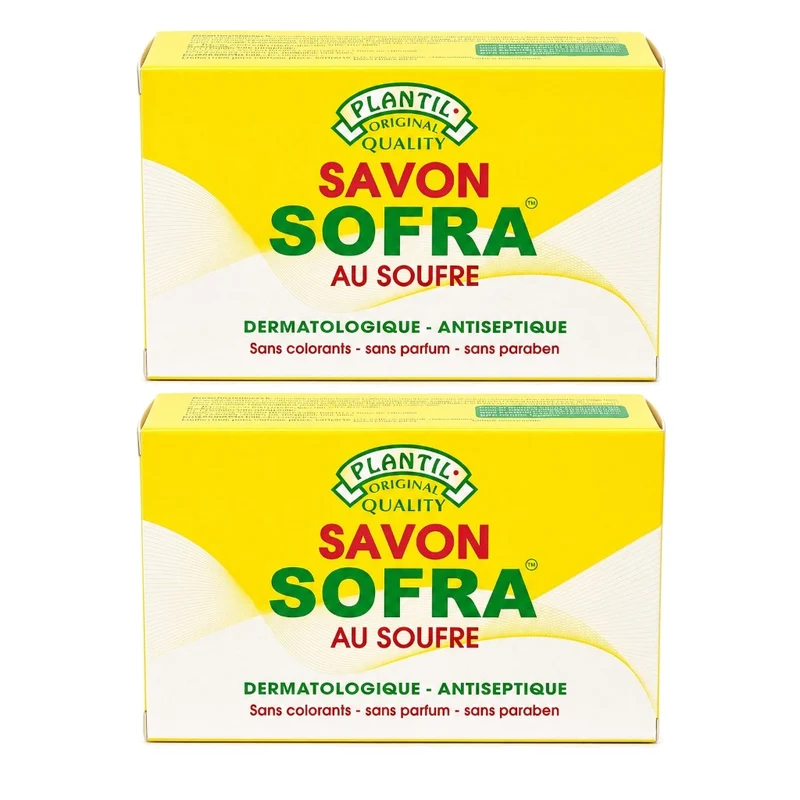 Lot de 2 – Savon Sofra au Soufre Anti-Acné (Peaux Grasses & Sensibles) | Sans Parfum, Sans Paraben, Sans Colorant
