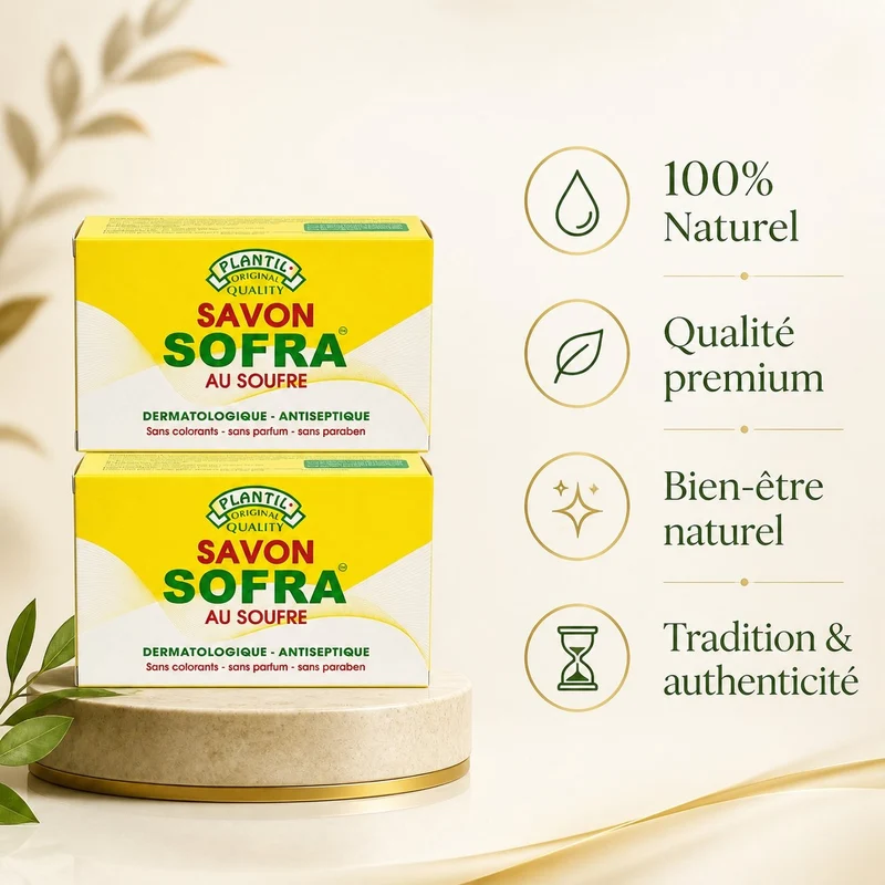 Lot de 2 – Savon Sofra au Soufre Anti-Acné (Peaux Grasses & Sensibles) | Sans Parfum, Sans Paraben, Sans Colorant