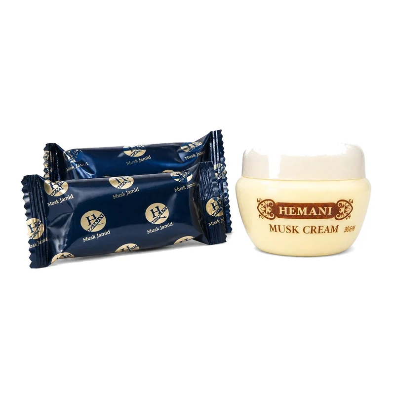 Pack crème musc + 2 carrés de musc blanc jamid Hemani – parfum solide