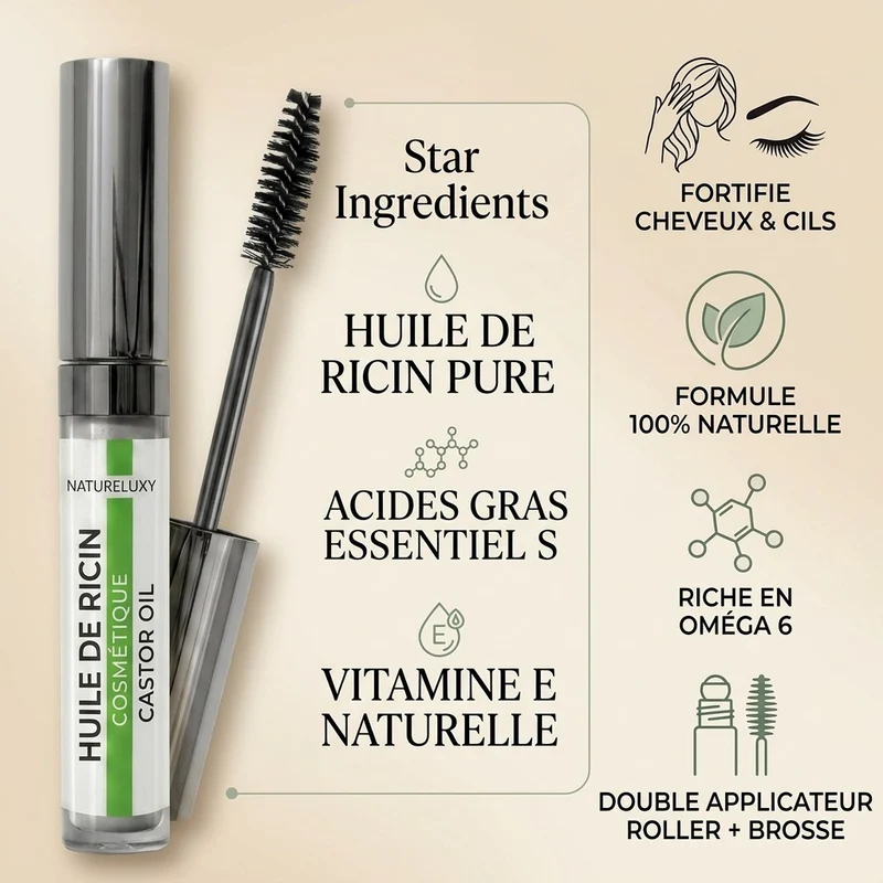 Mascara Huile de Ricin pour Cils 10 mL - Flacon rechargeable