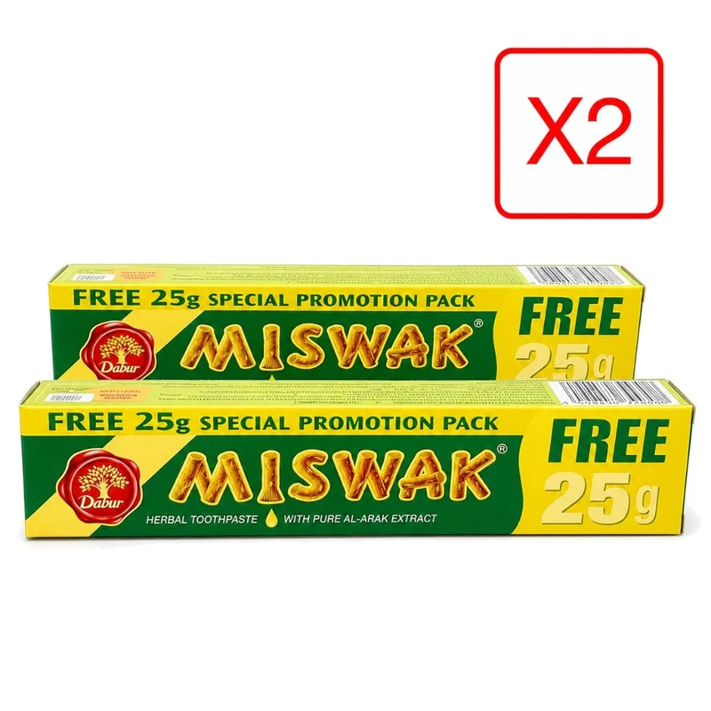 Lot de 2 Dentifrices Miswak Dabur Sans Fluor Siwak arak brosse à dent