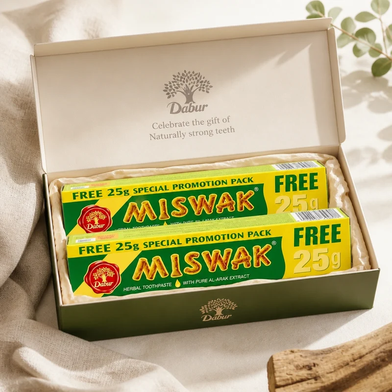 Lot de 2 Dentifrices Miswak Dabur Sans Fluor Siwak arak brosse à dent
