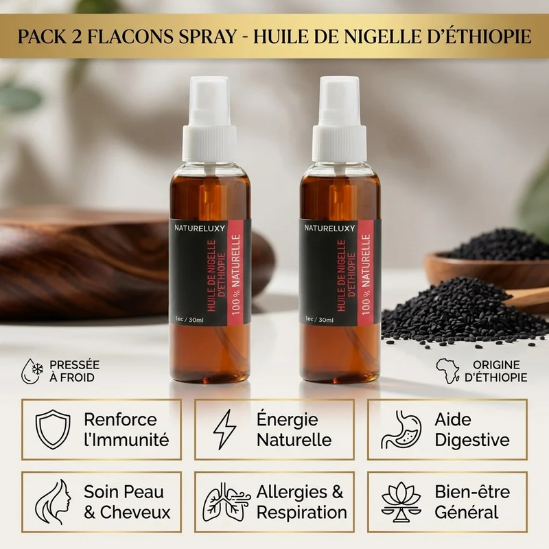 Lot de 2 Huiles de Nigelle d'éthiopie 30mL spray 100% naturelle