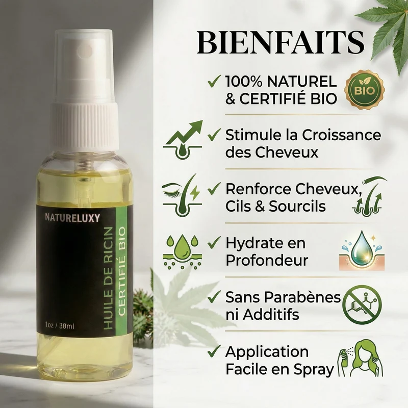 Huile de Ricin 30mL 100% Naturel Spray