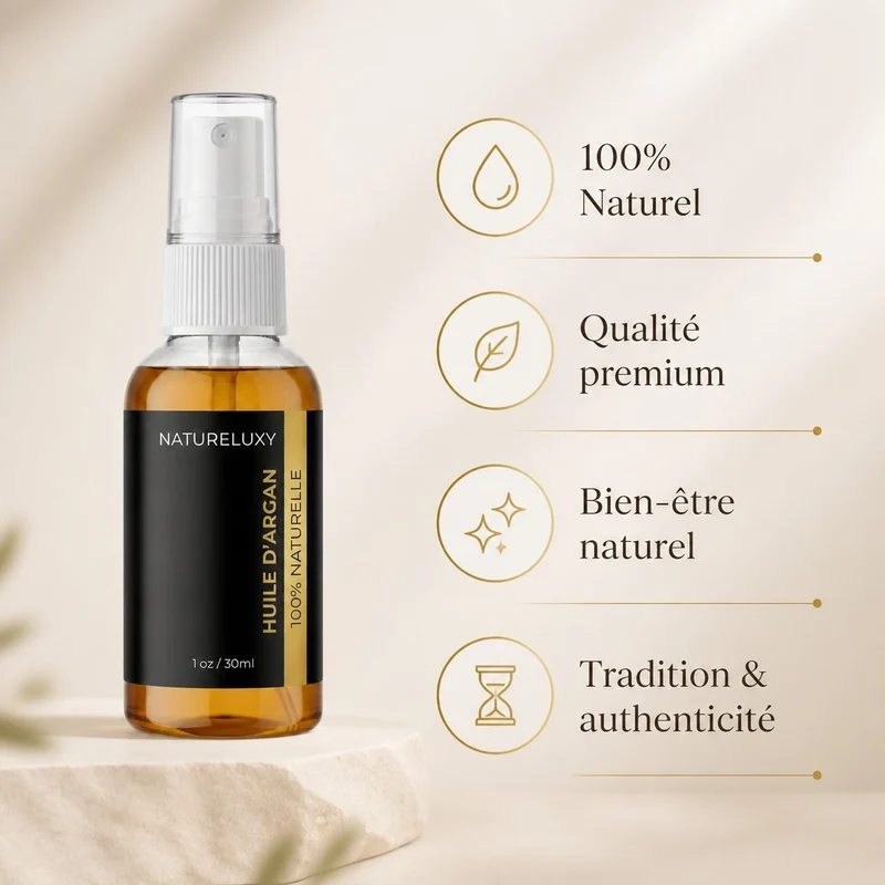 Huile d’Argan 100% Naturelle en Spray – 30 mL (Visage, Corps & Cheveux)