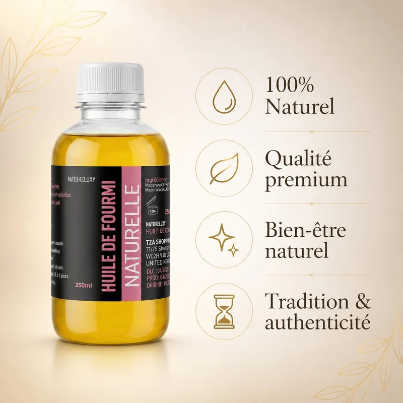 Huile de Fourmi 250mL Natureluxy Contre la Pousse des Poils