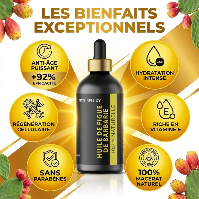 Huile de Figue de Barbarie 100 ml pipette – 100% naturelle (macérat) – soin visage anti-âge