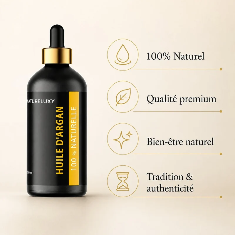 Huile d'Argan 100 ml – Origine Maroc – Pipette – Visage, Corps, Cheveux & Ongles