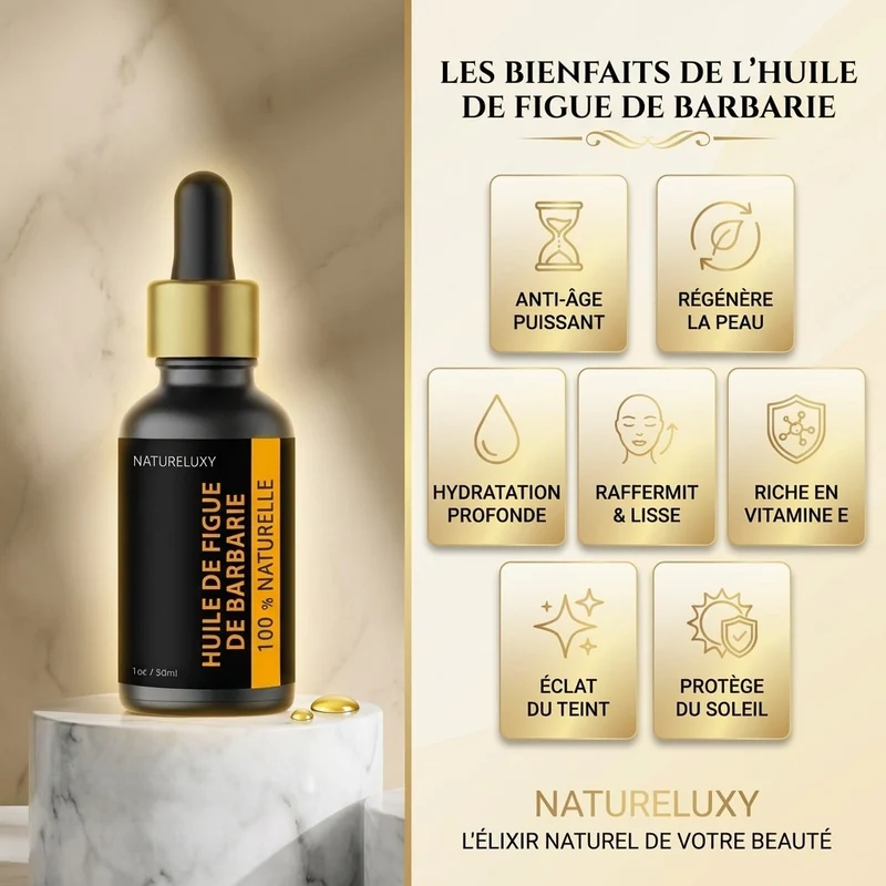 Huile de Figue de Barbarie 30 ml avec Pipette – Huile végétale visage anti‑âge & anti‑rides