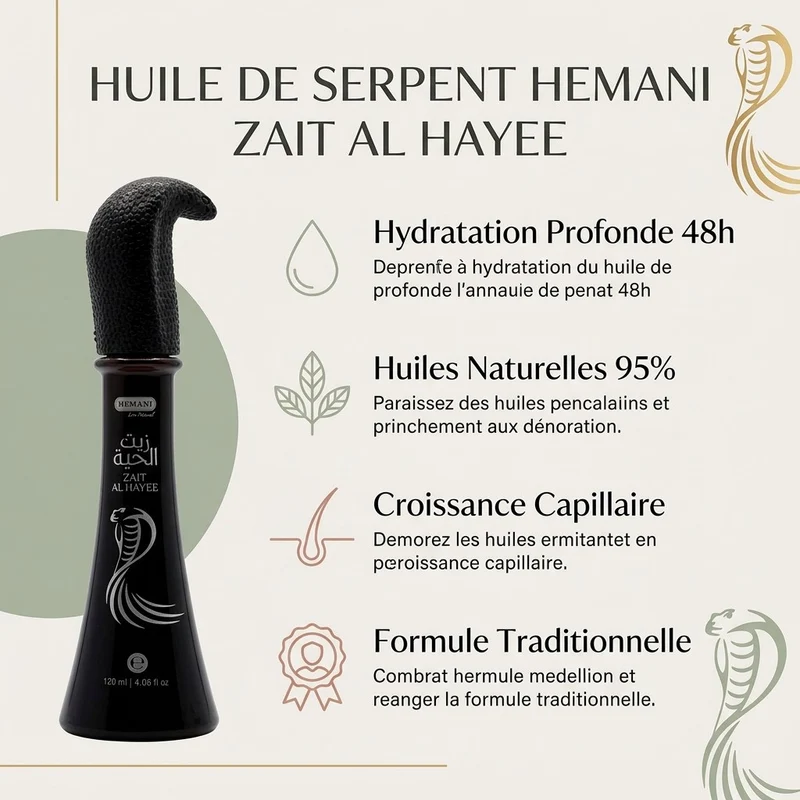 Huile de Serpent 120 ml Hemani Zait Al Hayee - Huile capillaire aux huiles végétales