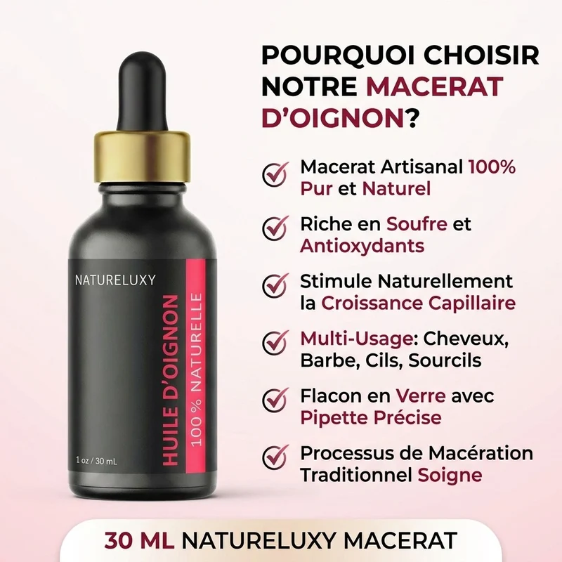 Huile d’Oignon 100% Naturelle 30 ml — Macérat huileux, Soin Cheveux & Cuir Chevelu