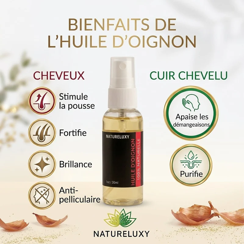 Huile d’Oignon 30 ml Spray 100% Naturelle – Soin cheveux & peau